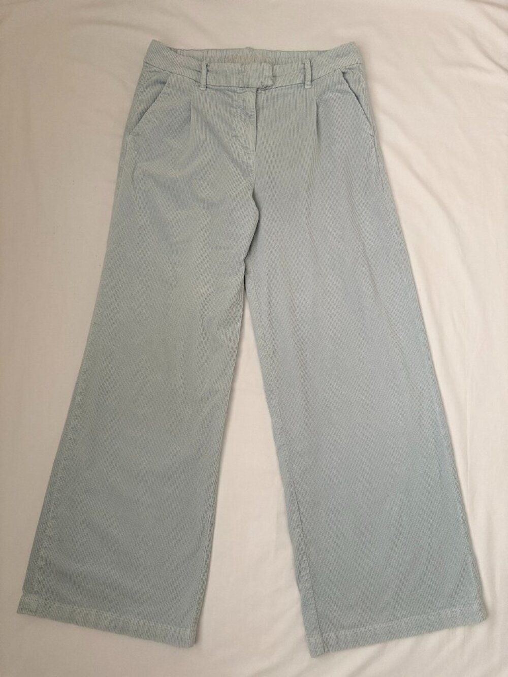 American Eagle Dusty Slate Blue Stretch Corduroy Wide Leg Trouser Pants 8 L